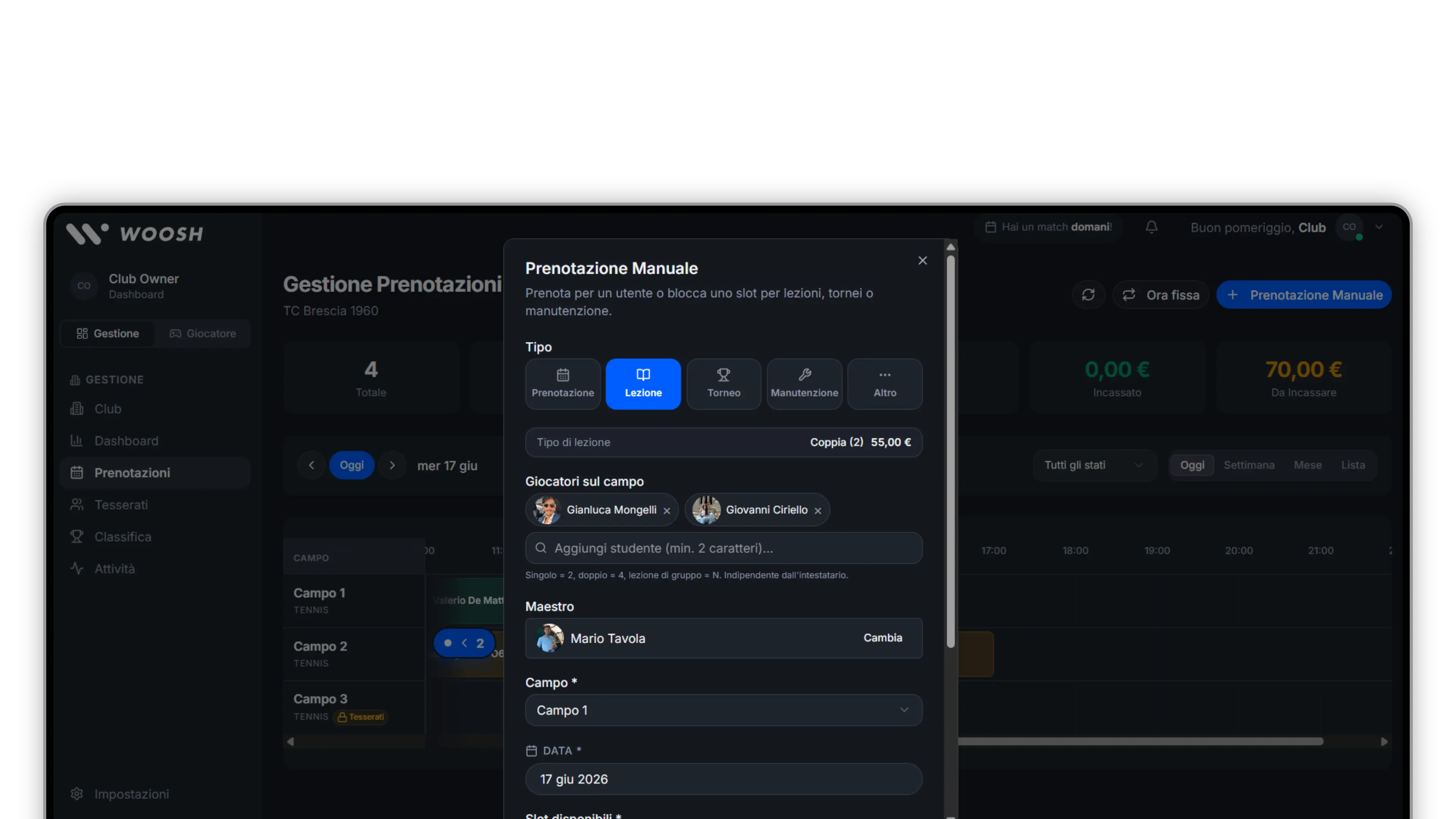Woosh: lesson booking with coach assignment